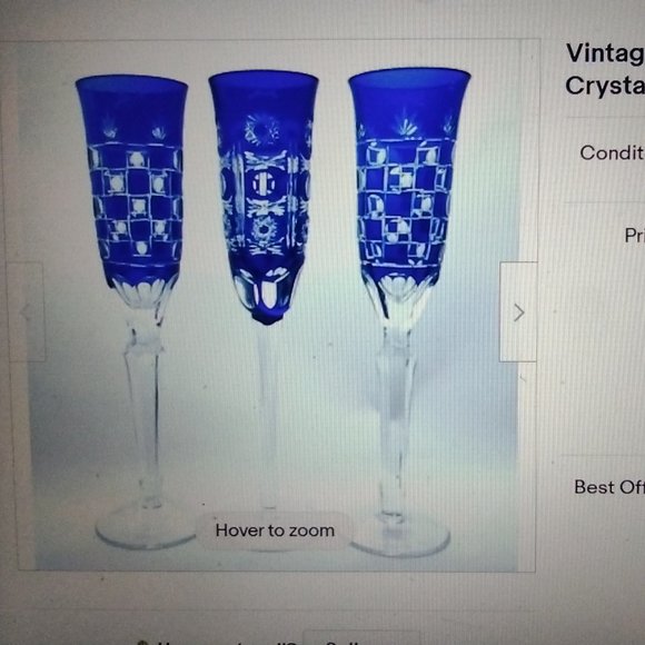 LAST set of 4 Vintage Bohemian Czech Stunning CHAMPAGNE flutes. Blue/Clear - Picture 8 of 14